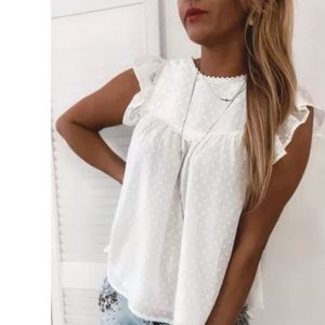 Swiss Dot White Boutique Blouse NWOT size M